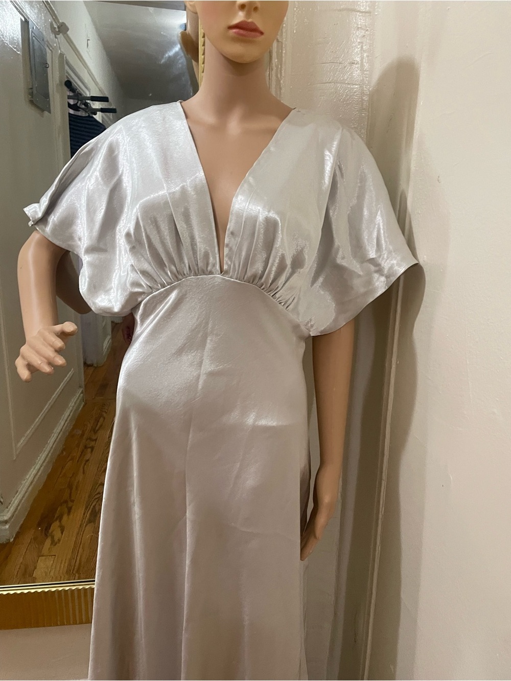 Free People Silver Satin V-Neck Maxi Dress - Picture 13 of 15